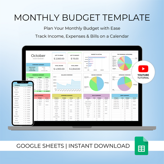 Mockup of Monthly Budget Template for Google Sheets