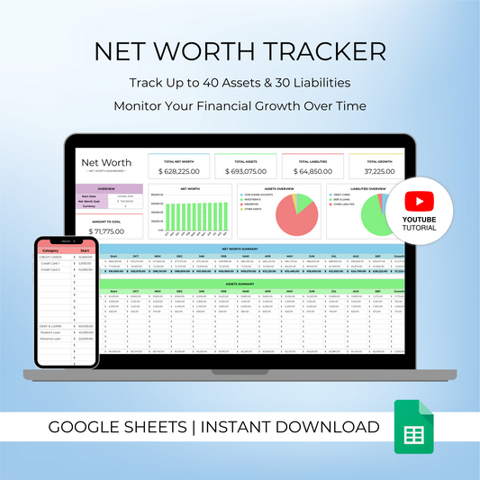 Mockup of Net Worth Tracker Template for Google Sheets